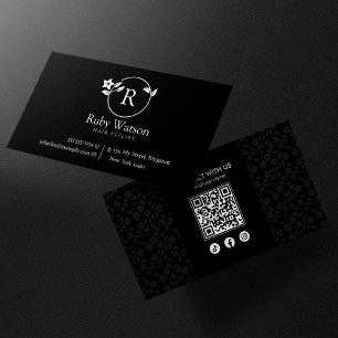 Tarjeta De Visita Minimalista Moderno Dos Iniciales Estilista Negro