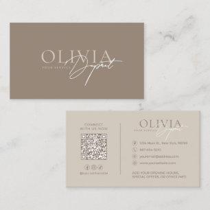 Tarjeta De Visita Minimalista Moderno Elegante Beige Marrón Neutro