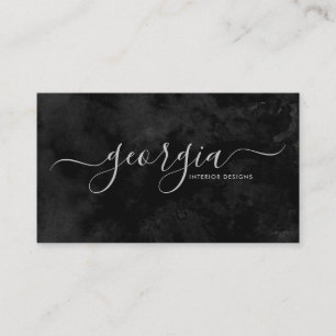 Tarjeta De Visita Minimalista Moderno Negro y Plata Firma