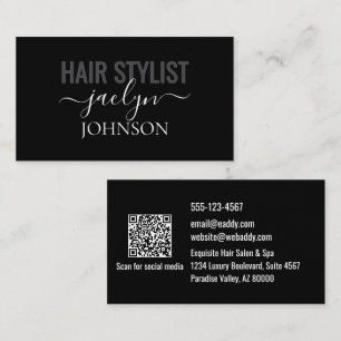 Tarjeta De Visita Minimalista Moderno Script Blanco Gris Negro Perso