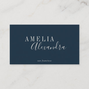 Tarjeta De Visita Minimalista Moderno Script Boho Chic Azul Marino