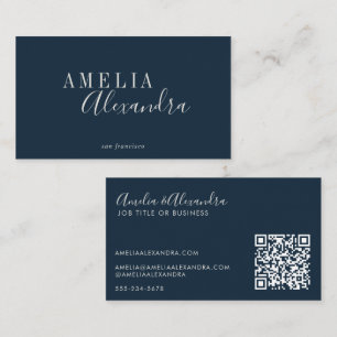 Tarjeta De Visita Minimalista Moderno Script Boho Chic Azul Marino Q