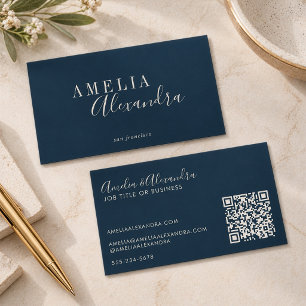 Tarjeta De Visita Minimalista Moderno Script Boho Chic Azul Marino Q