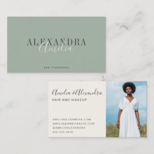 Tarjeta De Visita Minimalista Negrita Script Boho Verde Sage Foto