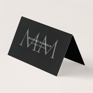 Tarjeta De Visita Minimalista Negro Profesional Monogramado