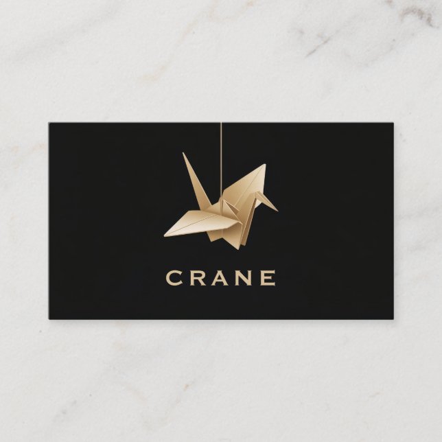 Tarjeta De Visita Minimalista oro Origami Crane Black (Anverso)