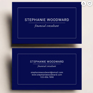 Tarjeta De Visita Minimalista Profesional Azul Marino Blanco Borde