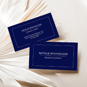 Tarjeta De Visita Minimalista Profesional Blanco Borde Azul Marino
