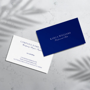 Tarjeta De Visita Minimalista reversible de color azul marino y blan