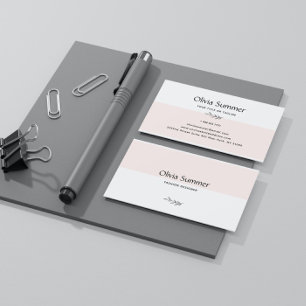 Tarjeta De Visita Minimalista rosa y blanco