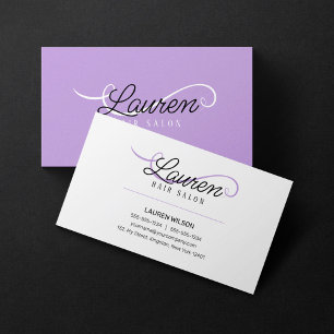 Tarjeta De Visita Minimalista Simple Blanco Morado Peluquería Estili
