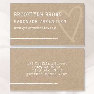 Tarjeta De Visita Minimalista simple y rústico Kraft Paper Heart Gra