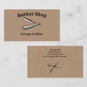 Tarjeta De Visita Minimalista tienda de barbería clásica vintage