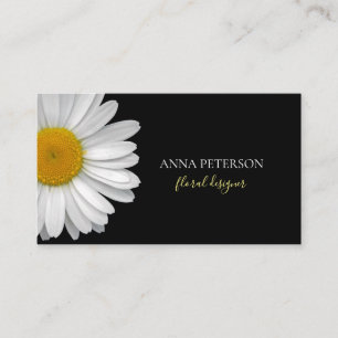 Tarjeta De Visita Minimalista y elegante flor de margarita en negro