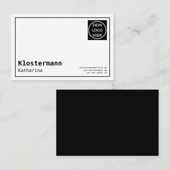 Tarjeta De Visita Minimalistisch Elegante Schwarz Weiß Visitenkarte (Anverso / Reverso)