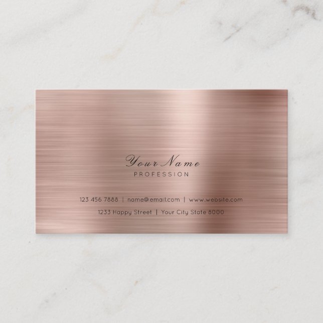 Tarjeta De Visita Mínimo Acero Cobre Oro Rosa Delicado Script Vip (Anverso)