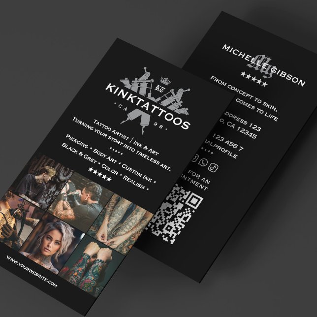 Tarjeta De Visita Mínimo artista de tatuaje moderno tatuador cuadríc (Minimal Modern Tattoo Artist Tattooist Black Grid Business Card
)
