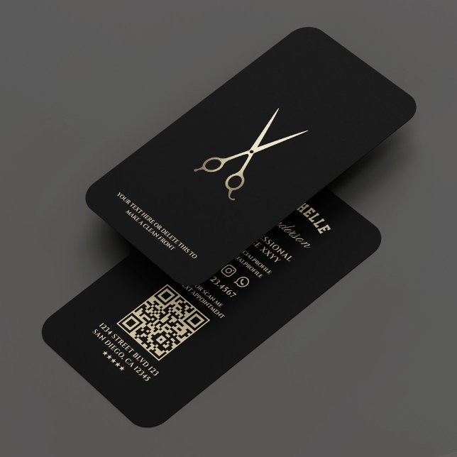 Tarjeta De Visita Mínimo Barber Black Gold Scissor Barbershop (Minimal Barber Black Gold Scissor Barbershop Business Card
)