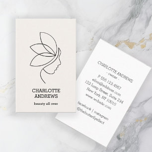 Tarjeta De Visita Mínimo, Belleza, Logotipo, Línea de Arte, Beige