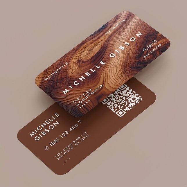 Tarjeta De Visita Mínimo Carpintero de madera de teca de madera mode (Minimal Woodworker Carpenter Teak Wood Modern Business Card
)