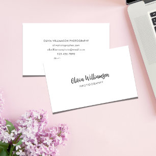 Tarjeta De Visita Mínimo Chic Sofisticado Blanco Negro Caligrafía