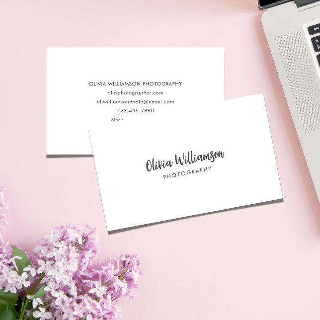 Tarjeta De Visita Mínimo Chic Sofisticado Blanco Negro Caligrafía (Subido por el creador)