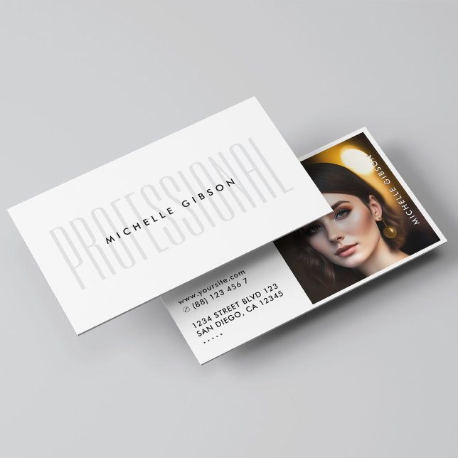Tarjeta De Visita Mínimo de foto simple blanca profesional (Professional White Simple Photo Minimal Business Card
)