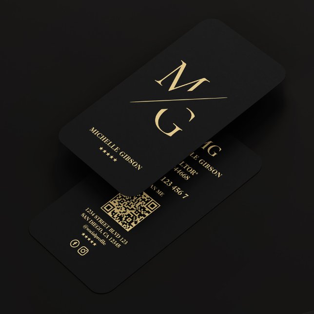 Tarjeta De Visita Mínimo Elegante Realtor Monograma Mortgage Negro (Minimal Elegant Realtor Monogram Mortgage Black Business Card
)