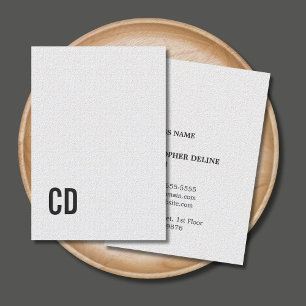 Tarjeta De Visita Mínimo Elegante Textura Blanco Monograma Consultor