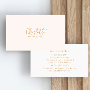 Tarjeta De Visita Mínimo, escritura a mano, beige