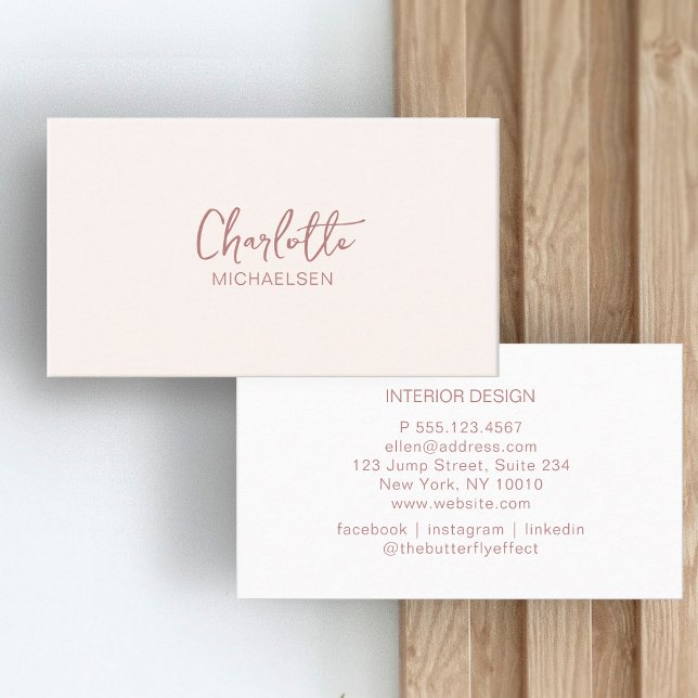 Tarjeta De Visita Mínimo, escritura a mano, beige (Subido por el creador)