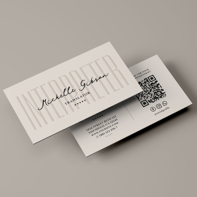 Tarjeta De Visita Mínimo Intérprete Lingüista Traductor Arena (Interpreter)