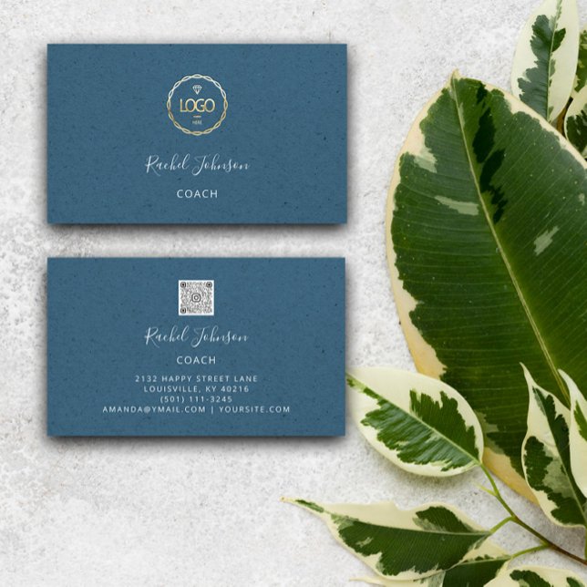 Tarjeta De Visita Mínimo Kraft Elegant Couch Therapist Logo Azul (Minimal Kraft Elegant Couch Therapist Logo Blue Business Card)