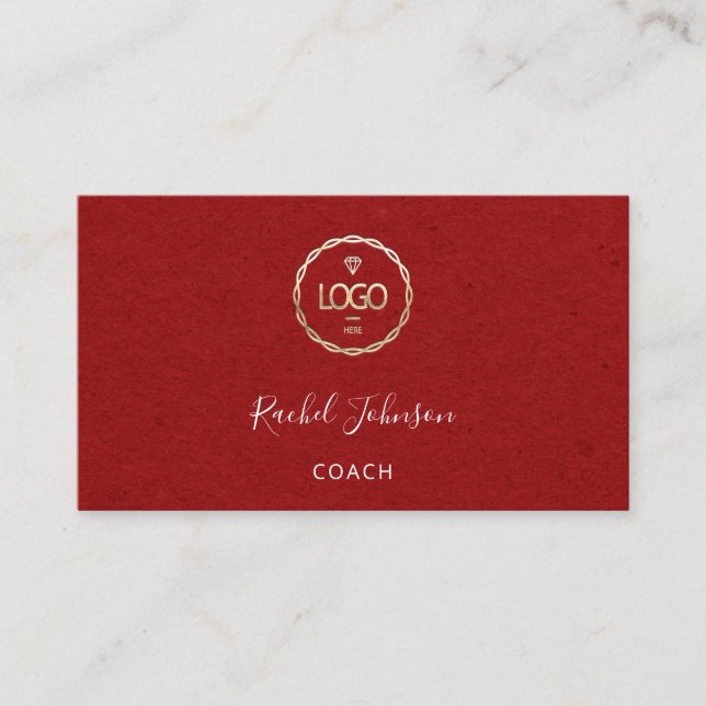 Tarjeta De Visita Mínimo Kraft Elegant Couch Therapist Logo Rojo (Anverso)