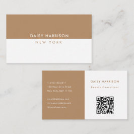 Tarjeta De Visita Mínimo moderno código QR simple blanco y marrón