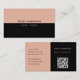 Tarjeta De Visita Mínimo moderno código QR simple negro y rosa