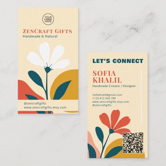 Tarjeta De Visita Mínimo moderno Floral Terracota Mustard Green (Anverso / Reverso)