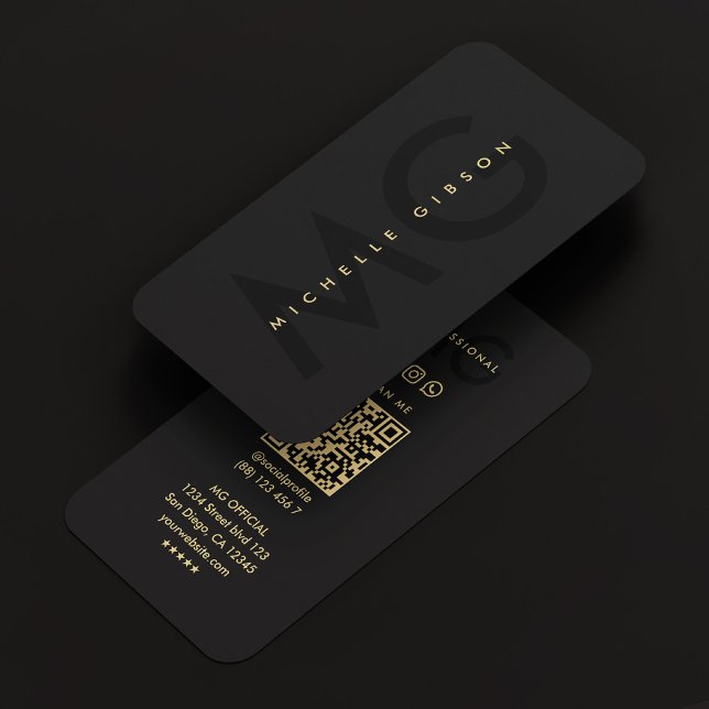 Tarjeta De Visita Mínimo moderno simple Monograma profesional negro (Minimal Modern Simple Monogram Professional Black Business Card
)