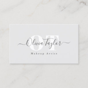 Tarjeta De Visita Mínimo Monograma Moderno Script Gris Profesional