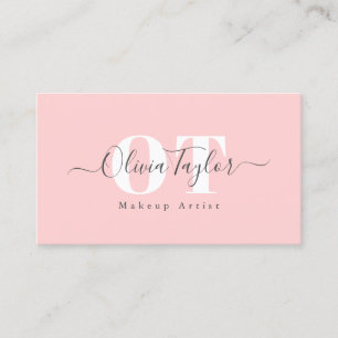 Tarjeta De Visita Mínimo Monograma Moderno Script Pink Professional 