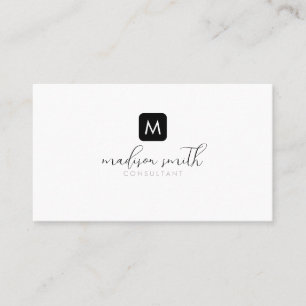 Tarjeta De Visita Mínimo Monograma Negro Elegante Script Feminine