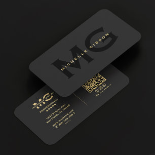 Tarjeta De Visita Mínimo Monograma Profesional Iniciales Negros