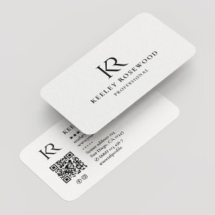 Tarjeta De Visita Mínimo Monograma Profesional KR Iniciales Blanco