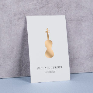 Tarjeta De Visita Mínimo Músico de Violín Dorado con Estilo 
