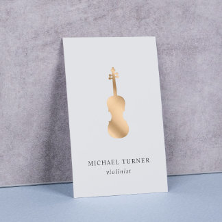 Tarjeta De Visita Mínimo Músico de Violín Dorado con Estilo