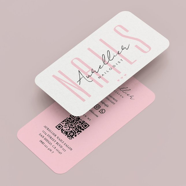Tarjeta De Visita Mínimo Nail Tech Estética Pastel Manicurista Rosa (Minimal Nail Tech Aesthetic Pastel Pink Manicurist Business Card
)