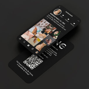 Tarjeta De Visita Mínimo Nail Tech Manicurista IG Monograma negro