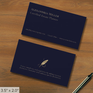 Tarjeta De Visita Mínimo Navy Blue and Gold Quill