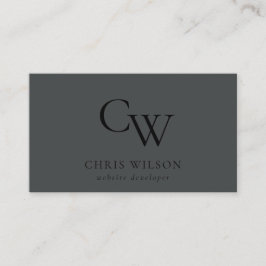 Tarjeta De Visita Mínimo negro simple en monograma negro inicial