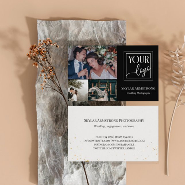 Tarjeta De Visita Mínimo negro tu fotógrafo de Collage de fotos con  (Subido por el creador)